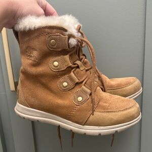 Sorel Tan Suede Boots with Fur Trim